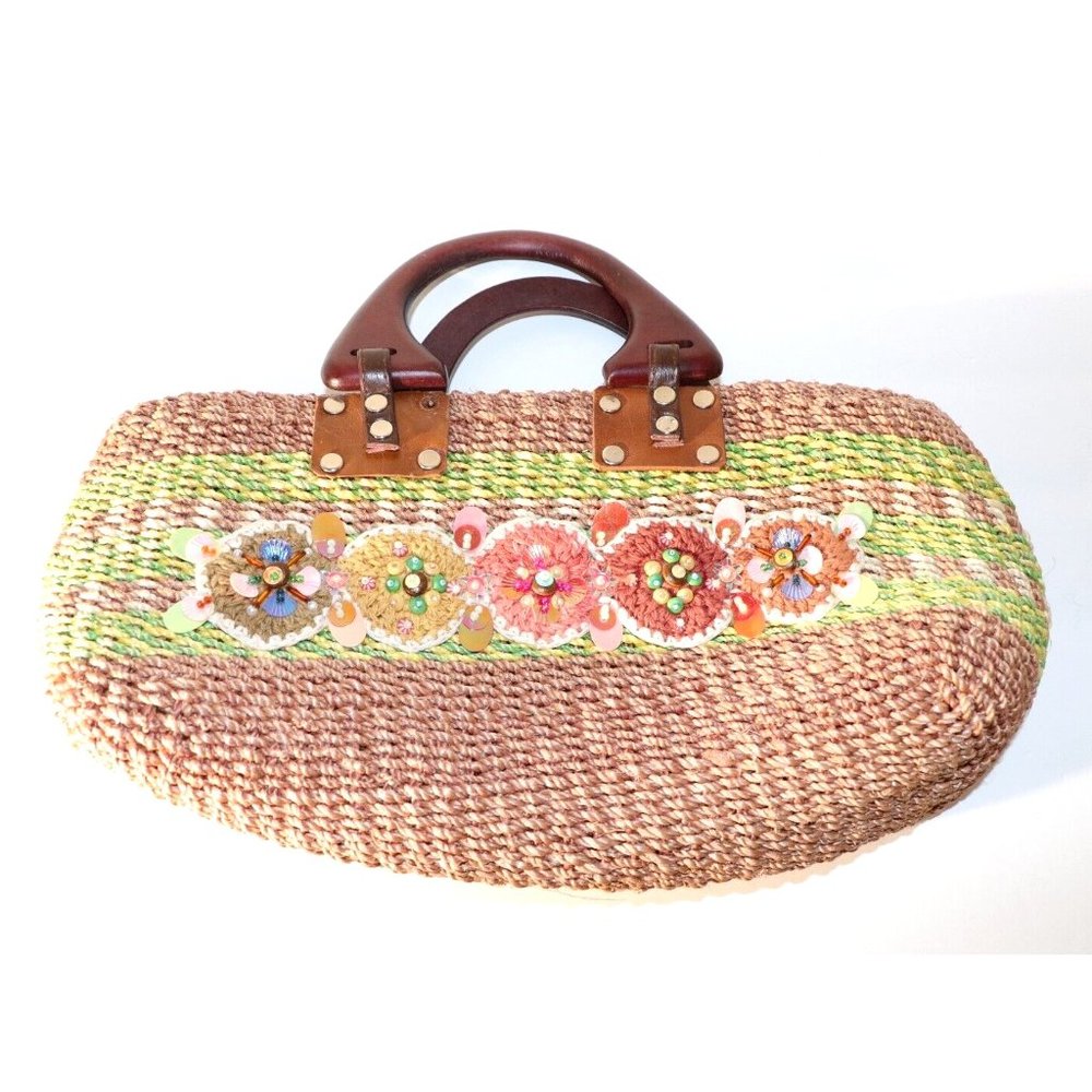 Seashell Beaded Grannycore Brown Grandma Handbag Twine Rope?